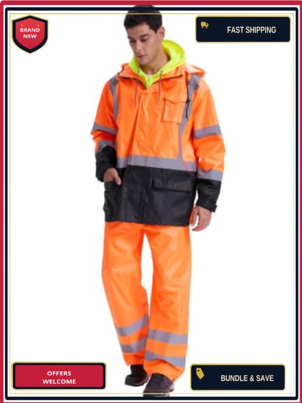 Men's High Visibility Class 3 Waterproof Reflective Rain Jacket